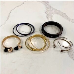 Lot of 9 Mixed Gold & Silver Bangles & Bracelets Set